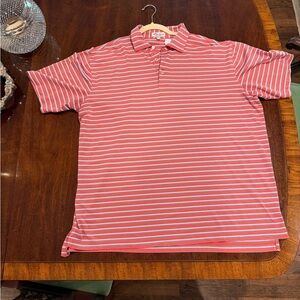 Peter Millar Coral and Aqua Striped Polo